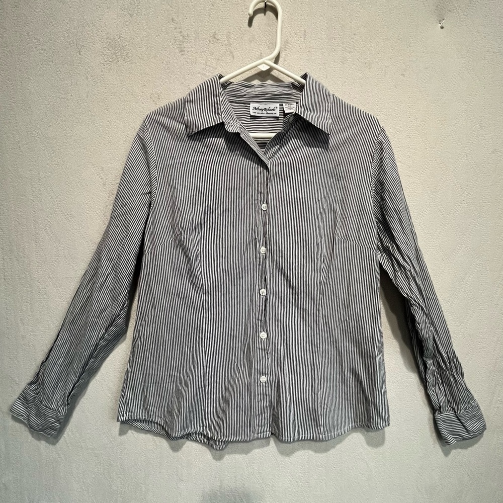 Anthony Richards Railroad Pin Striped Button Down Shirt Sz Small 100% Cotton